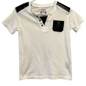 Faze 1 New York Boys Two Tone T-Shirt Faux Leather Pocket Top Size 6 White